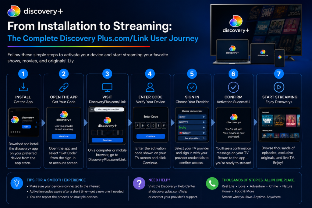 From Installation to Streaming: The Complete Discovery Plus.com/Link User Journey